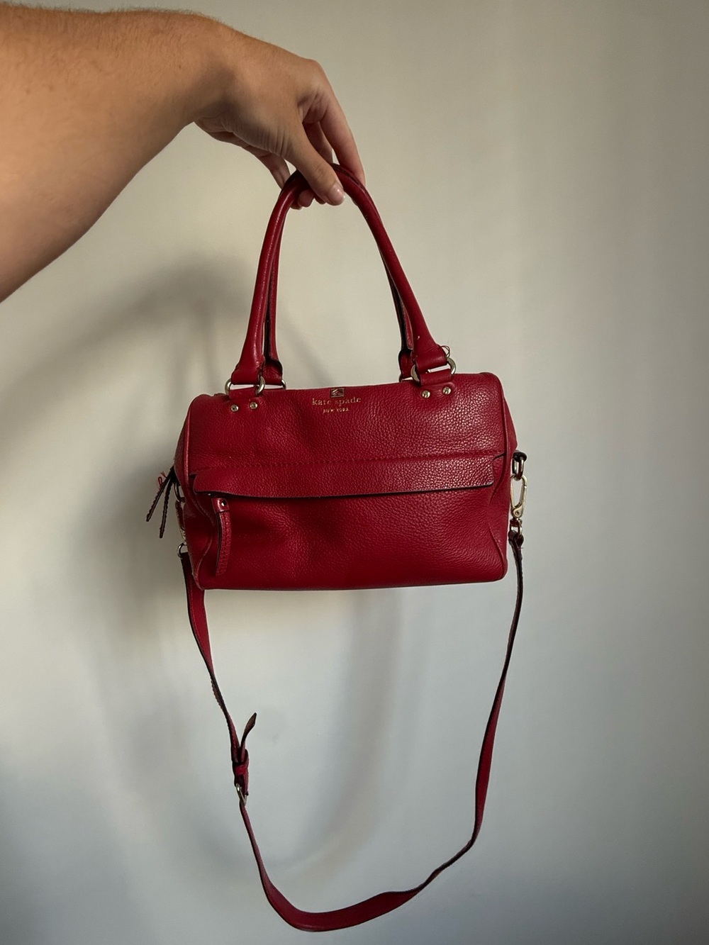 kate spade Red Pebbled Leather Satchel with Crossbody Strap